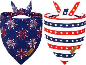 4th of July Dog Bandanas - 2 Pack Reversible USA Patriotic Bandana for Boy and Girl | Premium Durable Fabric | American Flag Pet Scarf for Small Medium Large and Extra Large Dogs (Large)