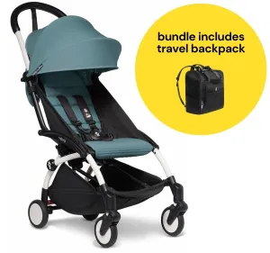 Babyzen YOYO2 Ultra Compact 6  Stroller   Travel Backpack Bundle - White / Aqua