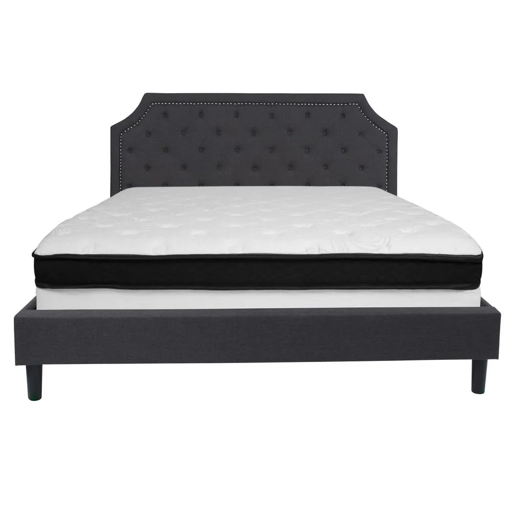 Brighton King Size Tufted Upholstered Platform Bed In Dark Gray Fabric With Memory Foam Mattress By Flash Furniture