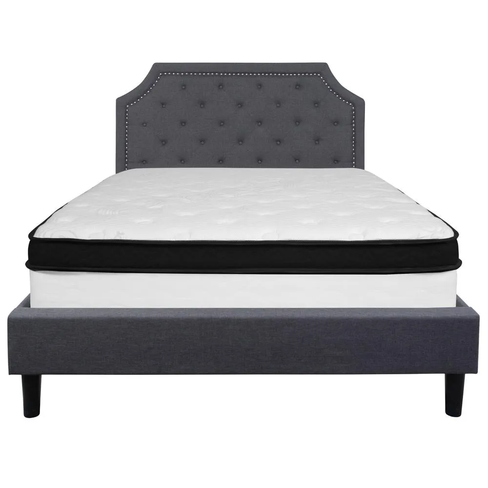 Brighton Queen Size Tufted Upholstered Platform Bed In Dark Gray Fabric With Memory Foam Mattress By Flash Furniture