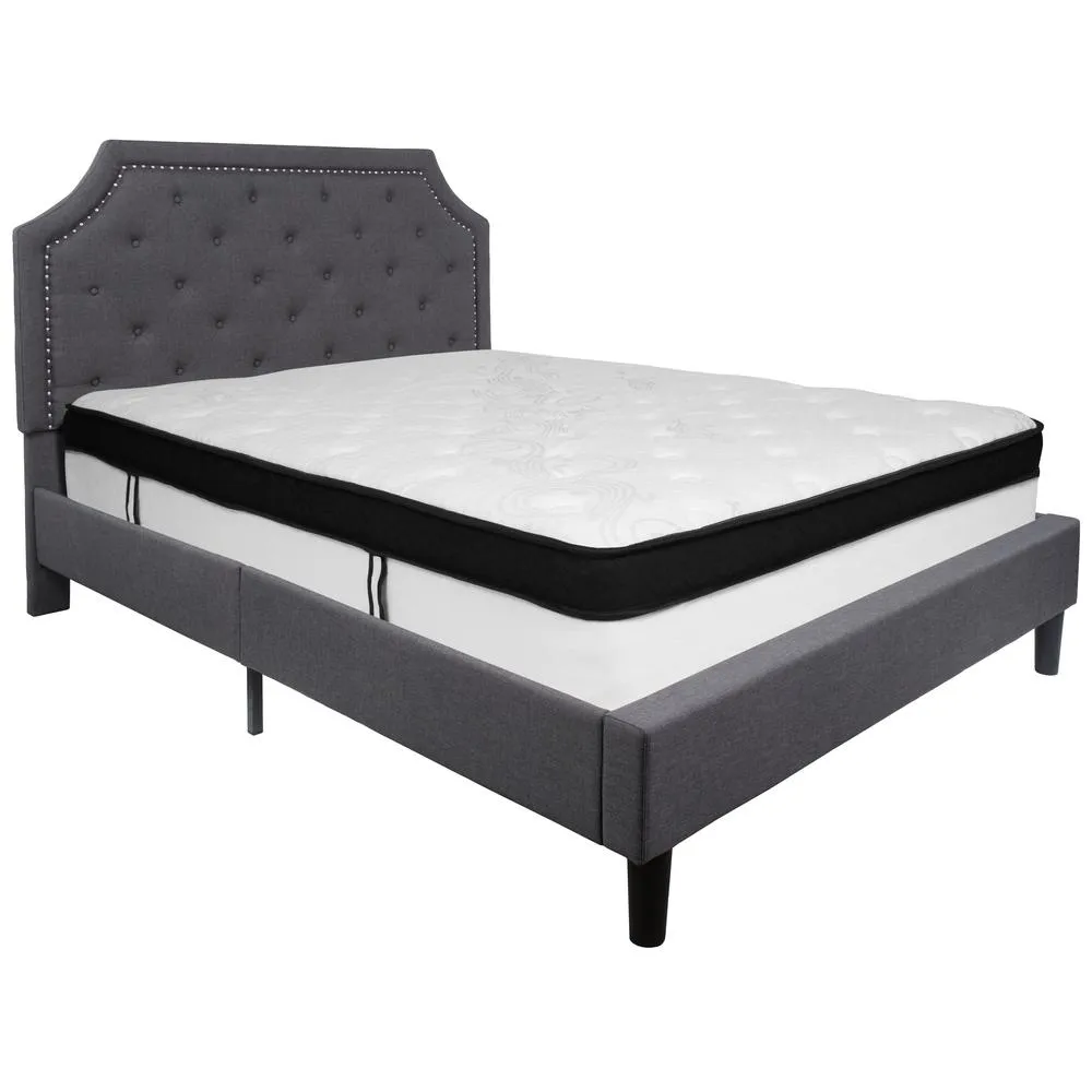 Brighton Queen Size Tufted Upholstered Platform Bed In Dark Gray Fabric With Memory Foam Mattress By Flash Furniture