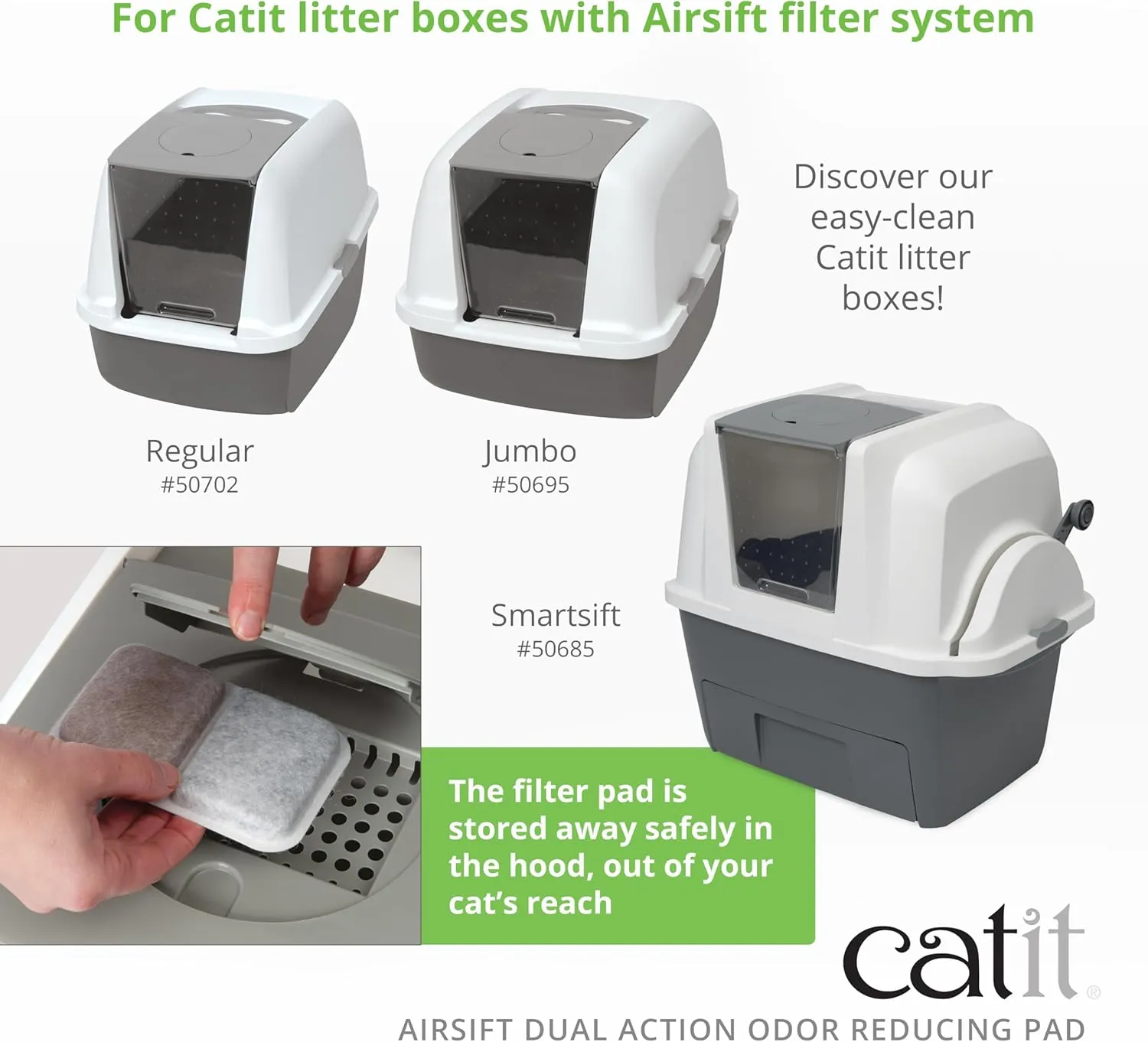 Catit Airsift Dual Action Air Purifier Pad, 2 Pack  Two Media Filter to Keep Litter Box Odors at Bay