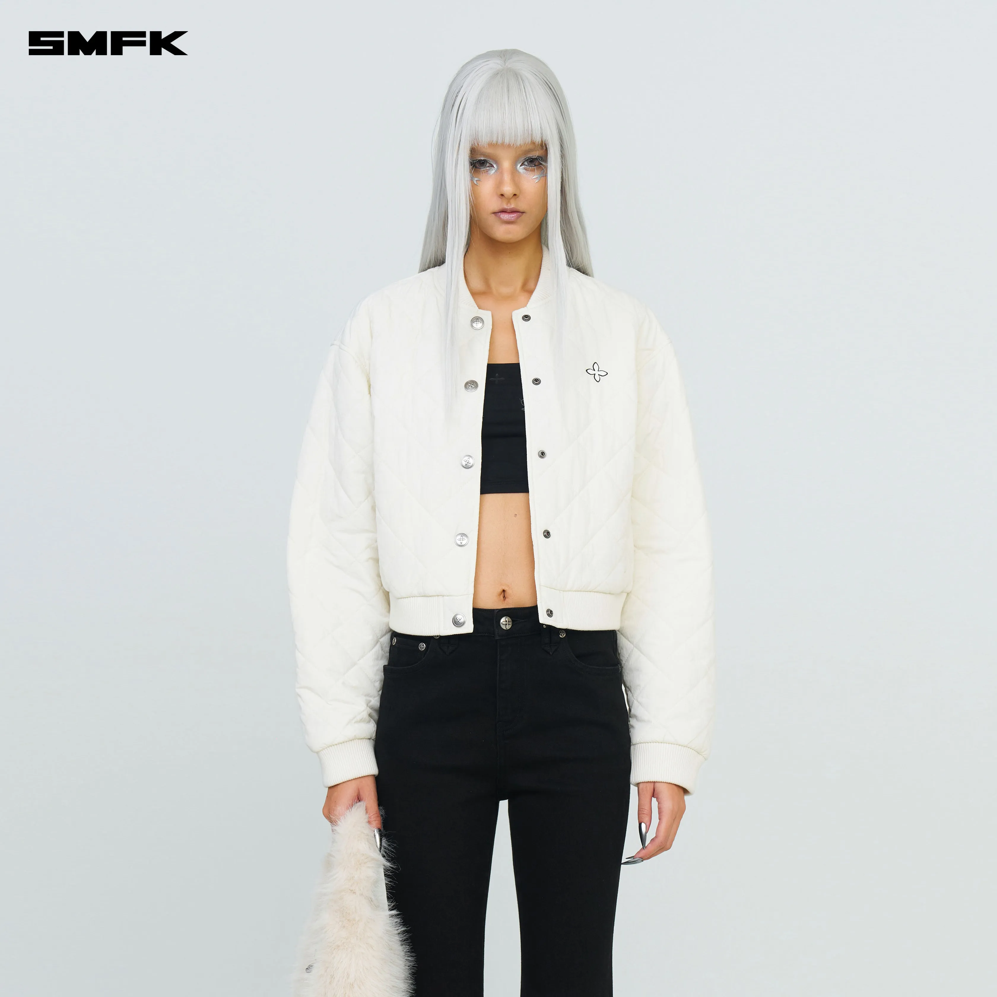 Compass Winter Badge Baseball Jacket In Cream
