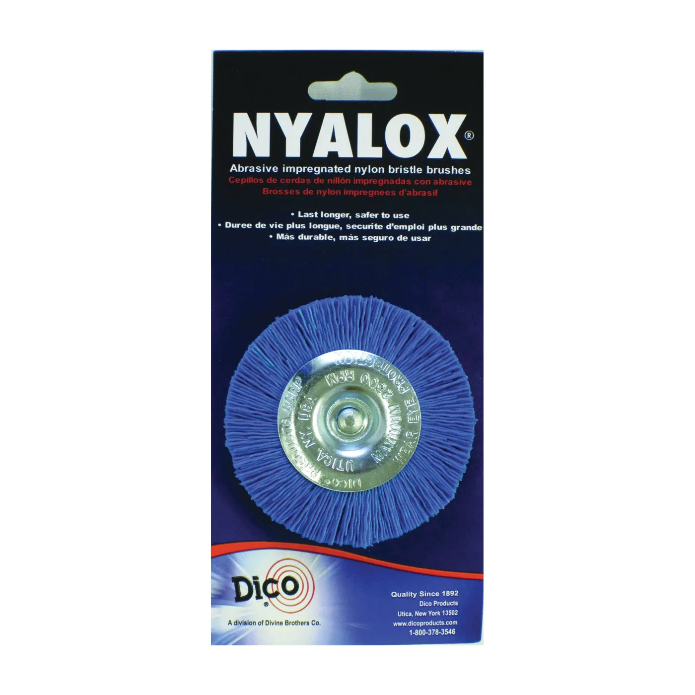 Dico 541-783-3 Mounted Wheel Brush, 3 in Dia, 1/4 in Arbor/Shank, Nylon Bristle