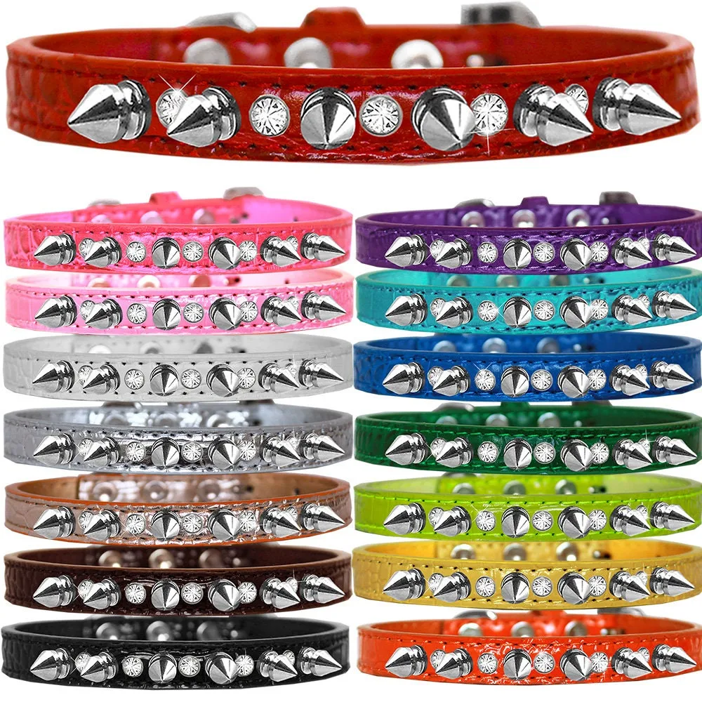 Dog, Puppy and Pet Designer Croc Collar, "Silver Spike & Clear Jewel"