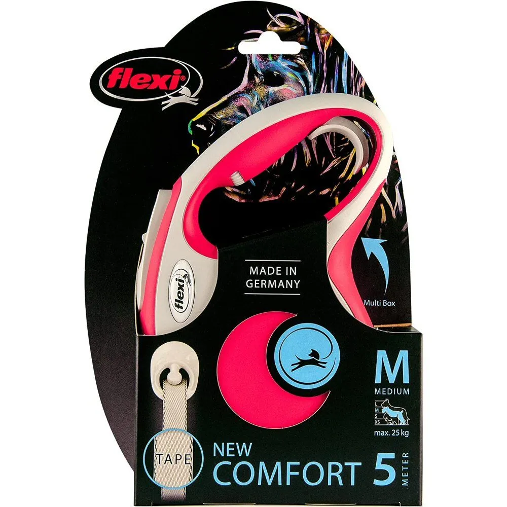 Flexi 5m Medium Red New Comfort Tape Retractable Dog Lead