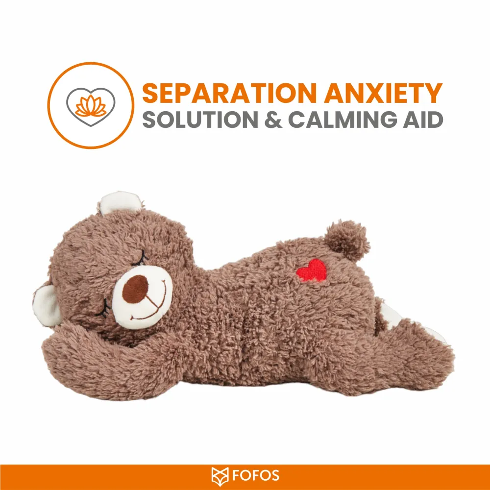 Fofos Cuddle Bear Heart Beat Toy for Dogs | For Medium Chewers (Brown)