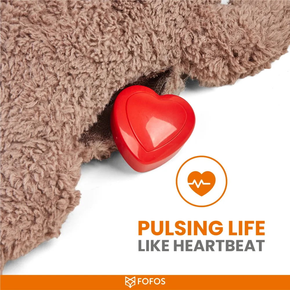 Fofos Cuddle Bear Heart Beat Toy for Dogs | For Medium Chewers (Brown)