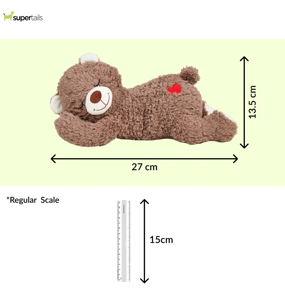 Fofos Cuddle Bear Heart Beat Toy for Dogs | For Medium Chewers (Brown)