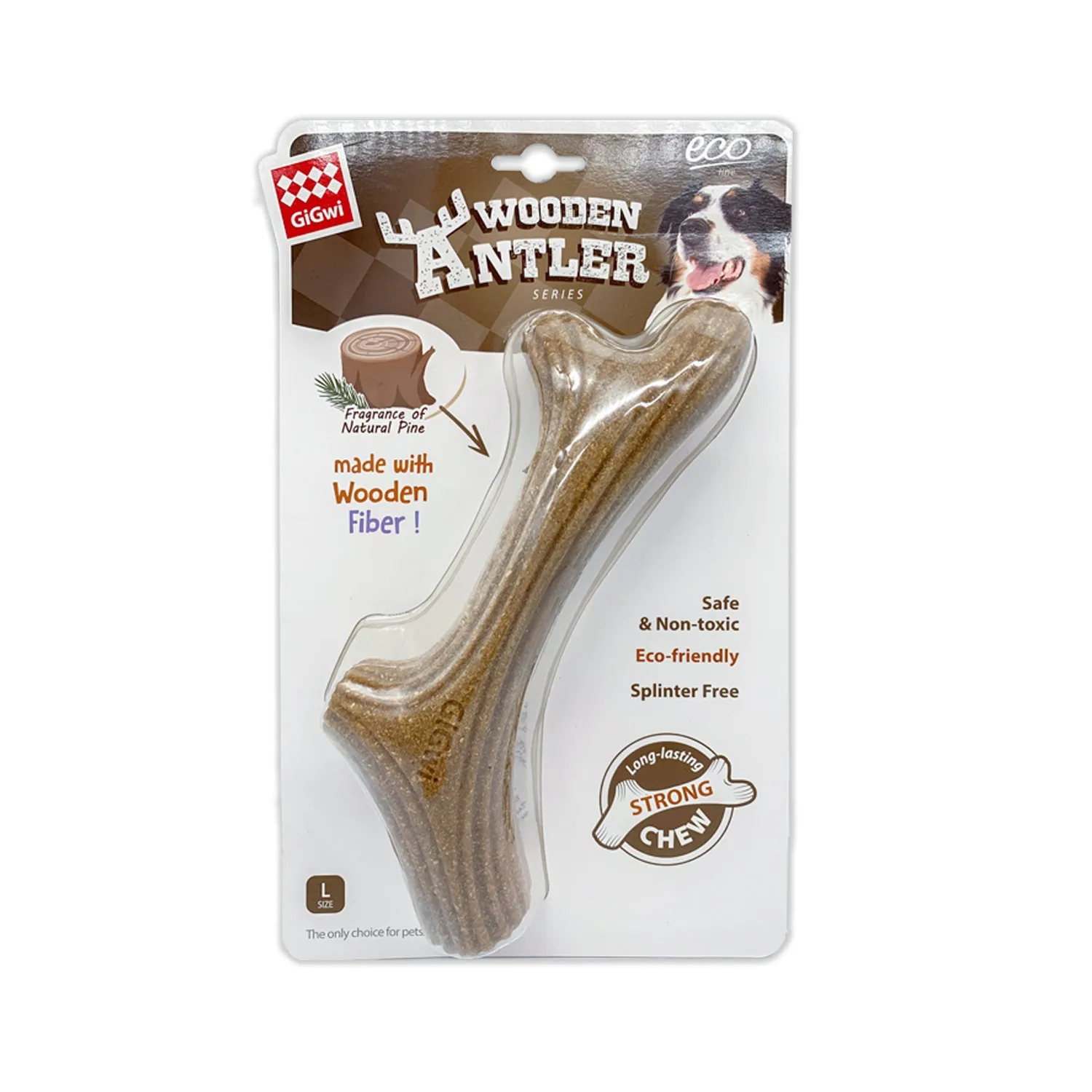 Gigwi Wooden Antler Series Interactive Chew Toy for Aggressive Dogs (Natural Wood Flavor)