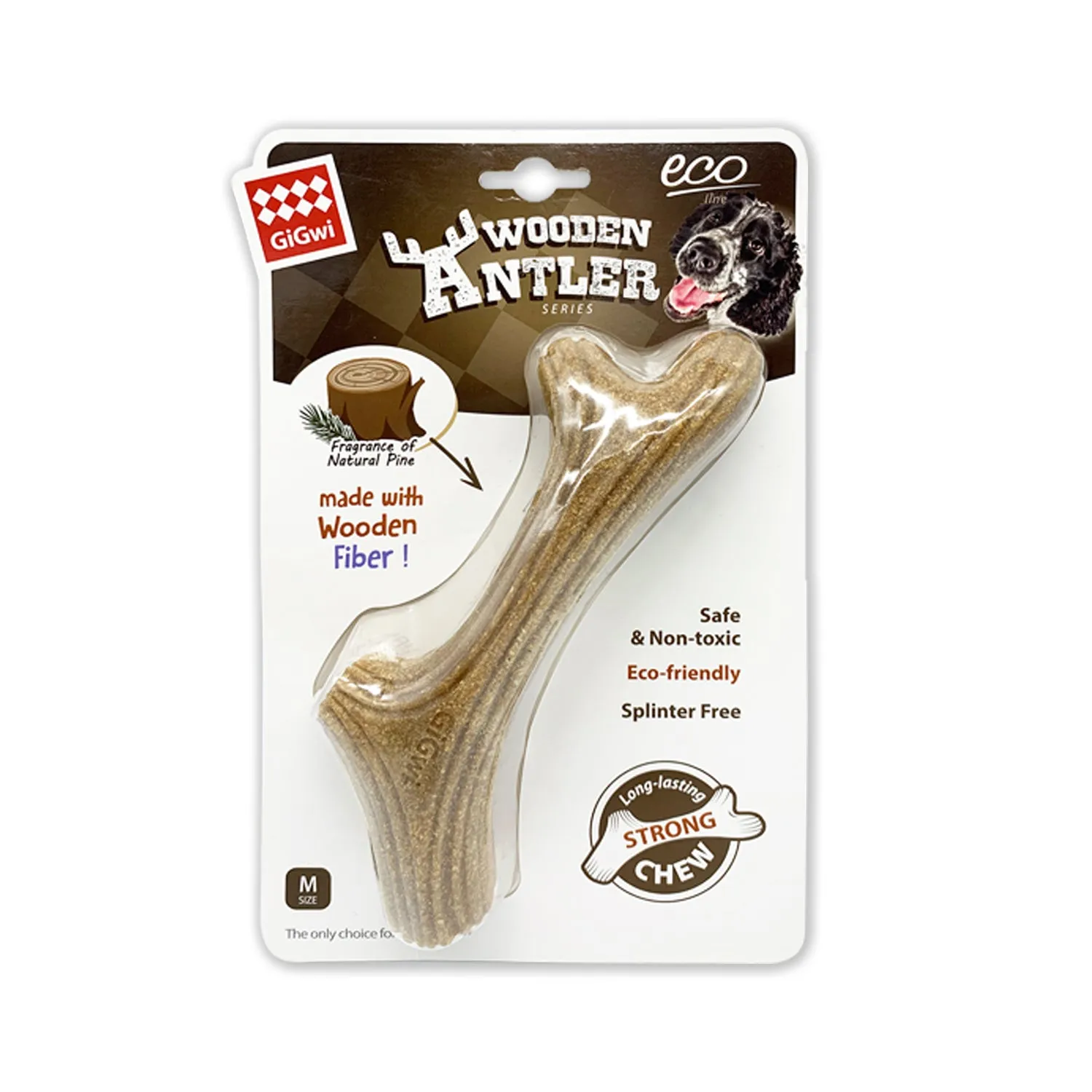 Gigwi Wooden Antler Series Interactive Chew Toy for Aggressive Dogs (Natural Wood Flavor)