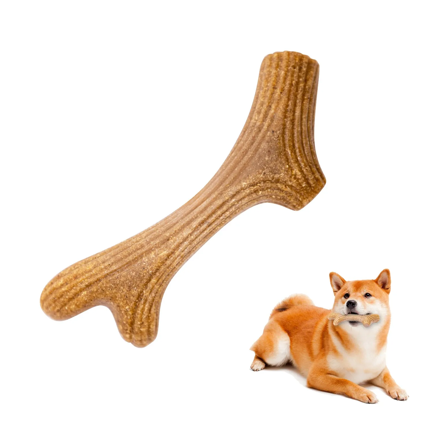 Gigwi Wooden Antler Series Interactive Chew Toy for Aggressive Dogs (Natural Wood Flavor)