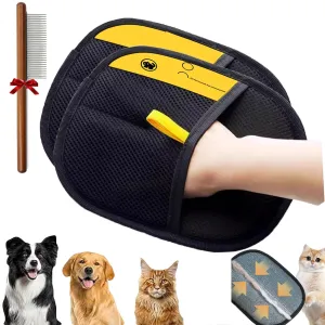 Goalintent Pet Hair Gloves Electrostatic Remover Bidirectional Bristles Reusable Pets Grooming Glove Upgrade Pethair - Effort-Free Clean for Clothing/Couch/Furniture/Carpet/Car Seat (2PCS)
