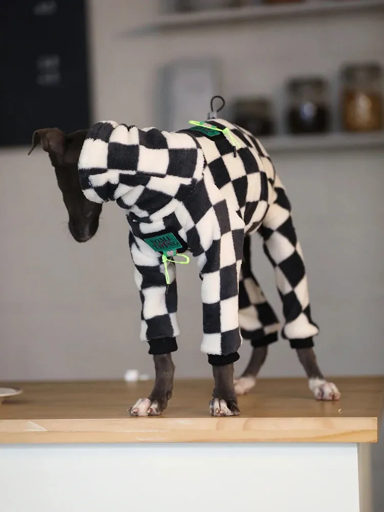 Grey Plaid Dog Coat - Stylish Winter Clothing for Your Canine Companion