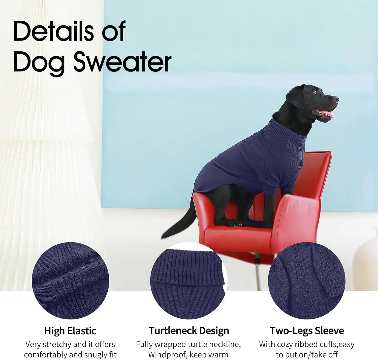 IECOii Extra-Large Dog Sweater 5XL,Christmas Dog Sweaters for Extra Large Dogs Girl Boy,Turtleneck Knitted Knitwear Easy On Doggie Sweatshirt Dog Sweater for Doberman,Great Dane(Blue,XXXXXL)