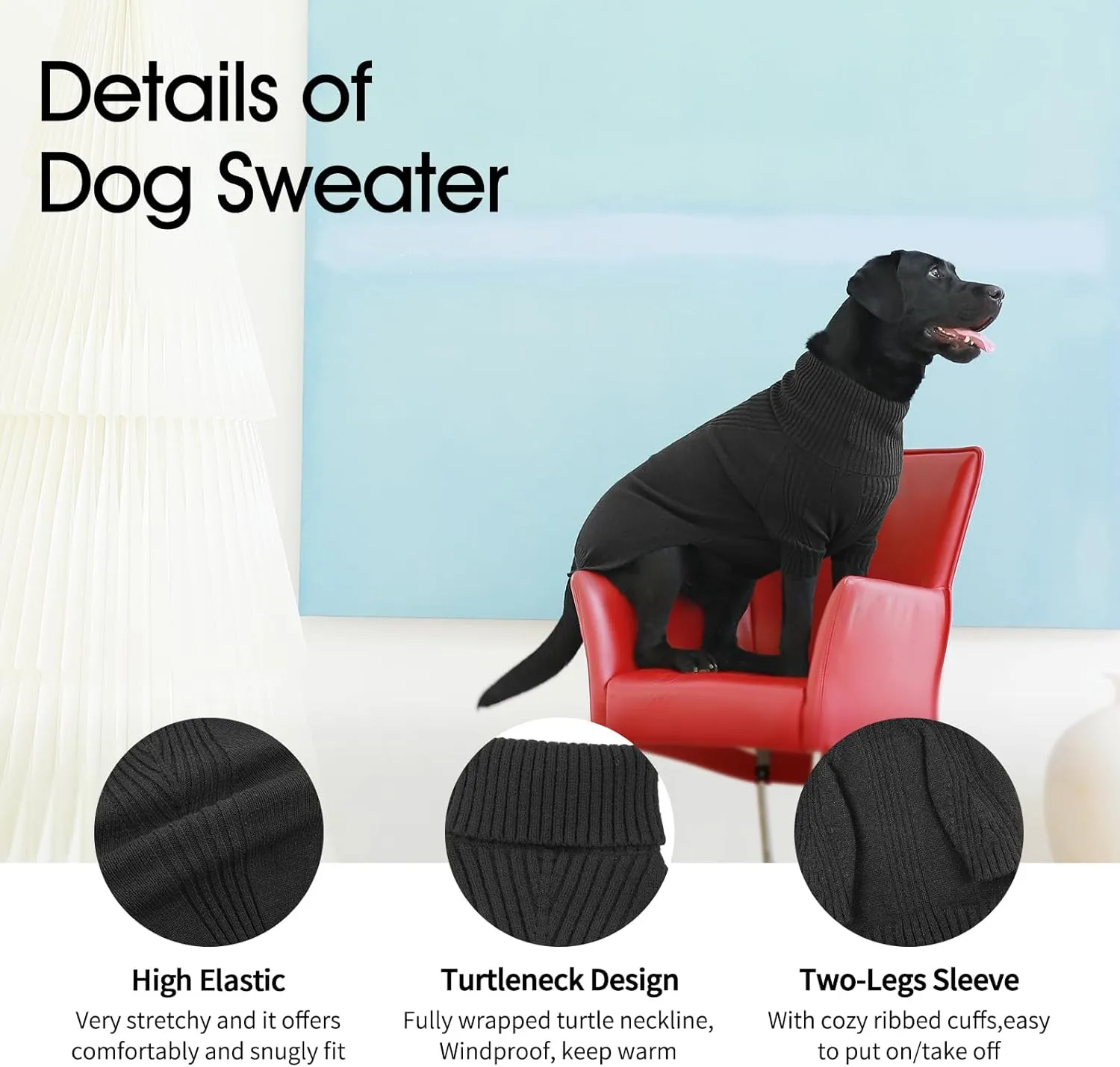 IECOii Extra-Large Dog Sweater 5XL,Christmas Dog Sweaters for Extra Large Dogs Girl Boy,Turtleneck Knitted Knitwear Easy On Doggie Sweatshirt Dog Sweater for Doberman,Great Dane(Grey,XXXXXL)