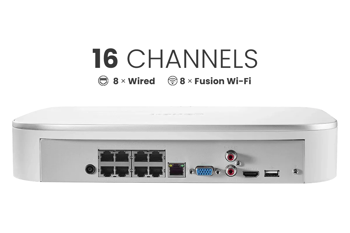 Lorex Fusion 4K 16-Camera Capable (8 Wired   8 Wi-Fi) 2TB NVR System with Bullet Cameras Featuring Smart Deterrence and 2-Way Audio