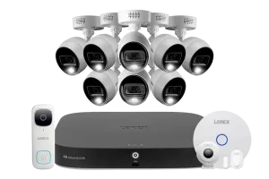 Lorex Fusion 4K 20 Camera Capable (16 Wired and 4 Wi-Fi) 2TB DVR System with 8 Analog Active Deterrence Cameras, 2K Video Doorbell and Smart Sensor Kit