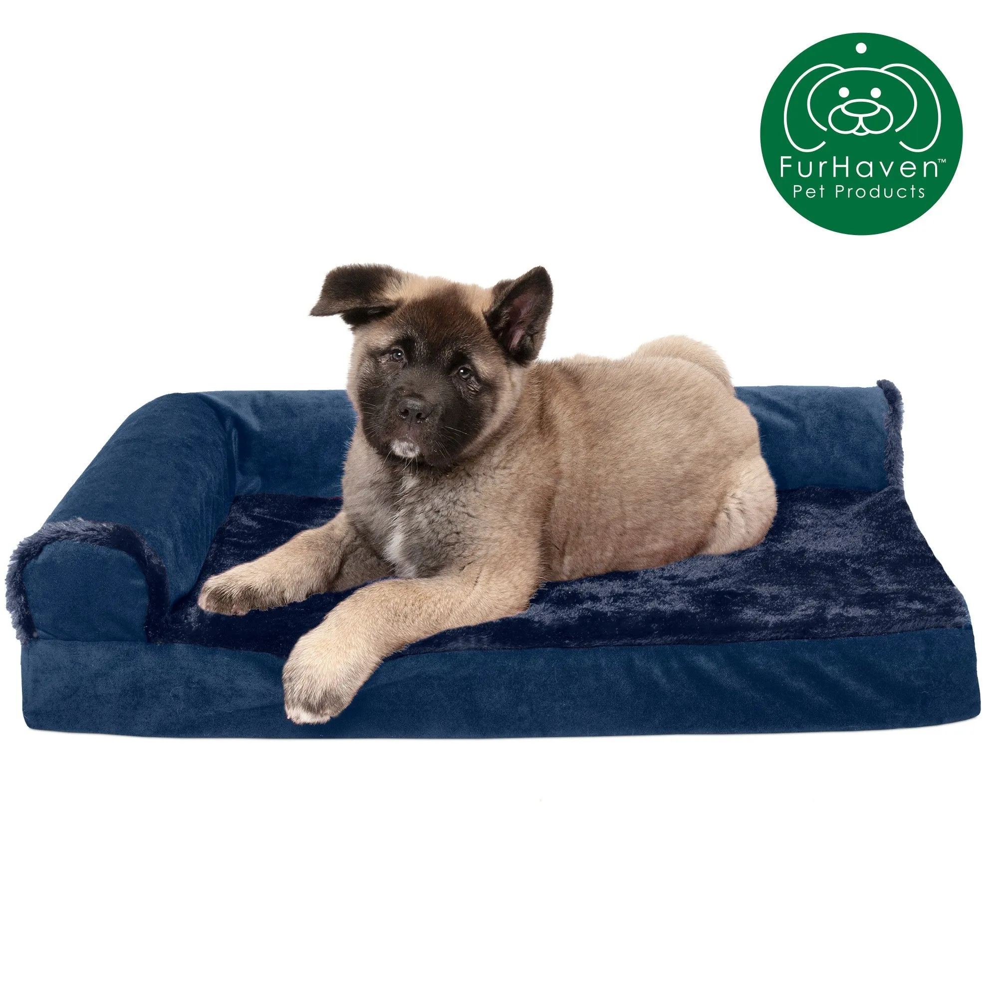 Memory Foam Plush & Velvet L-Shaped Lounge Sofa Pet Bed