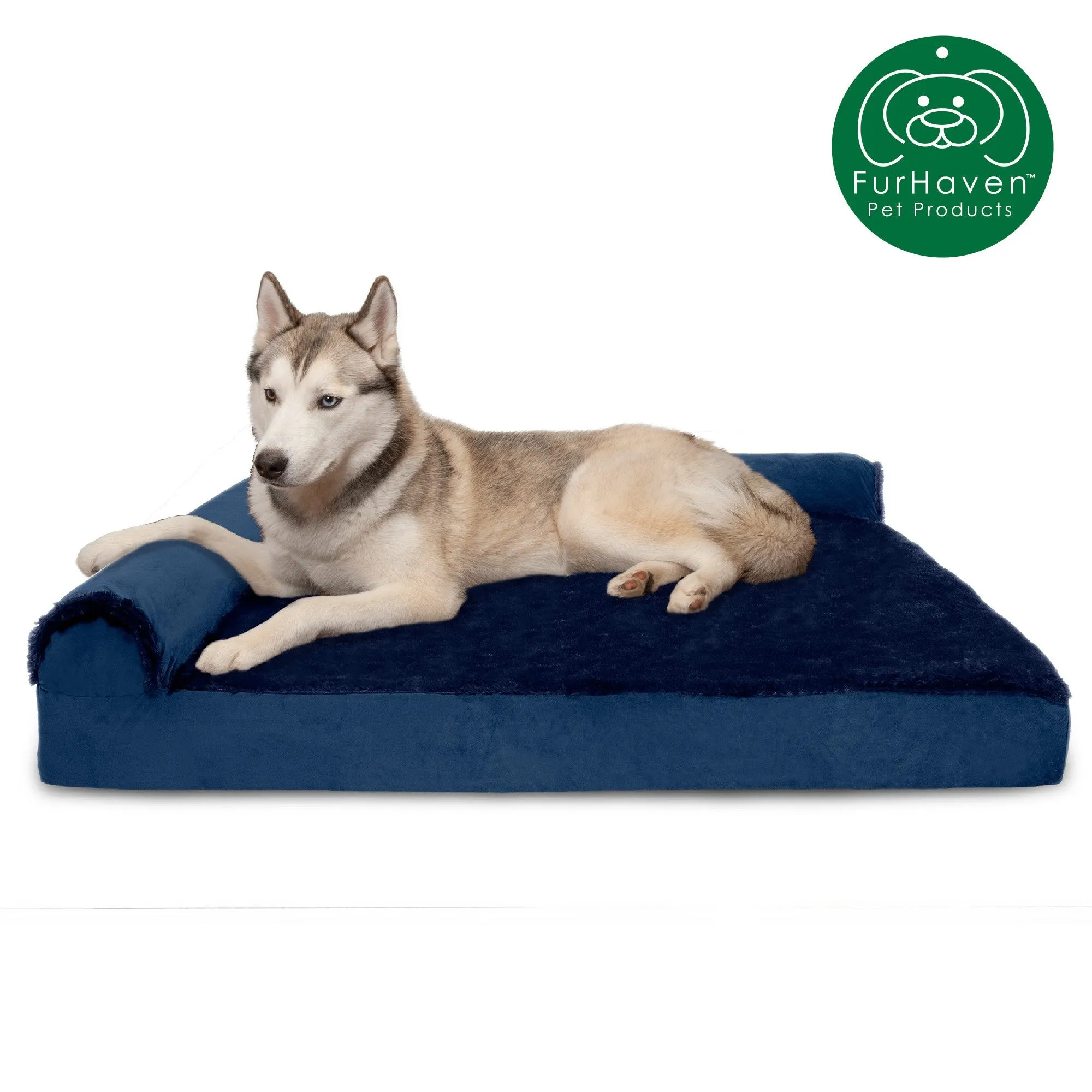 Memory Foam Plush & Velvet L-Shaped Lounge Sofa Pet Bed