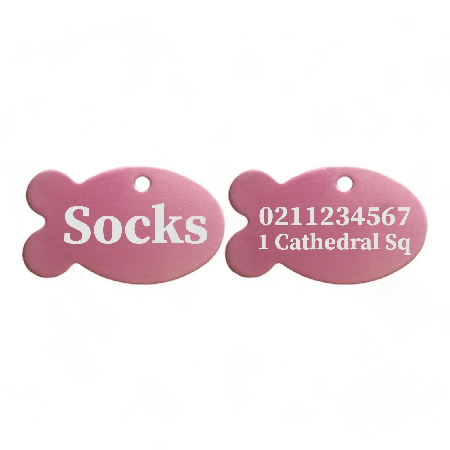 Name Front & 1 Number & Address Back | Fish Aluminum | Cat, Kitten & Dog ID Pet Tag