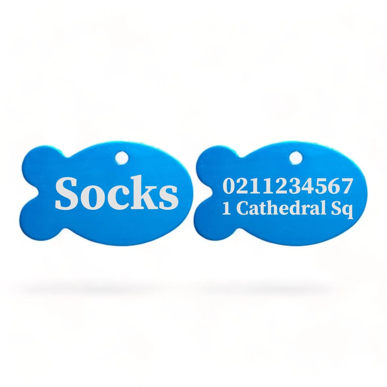 Name Front & 1 Number & Address Back | Fish Aluminum | Cat, Kitten & Dog ID Pet Tag