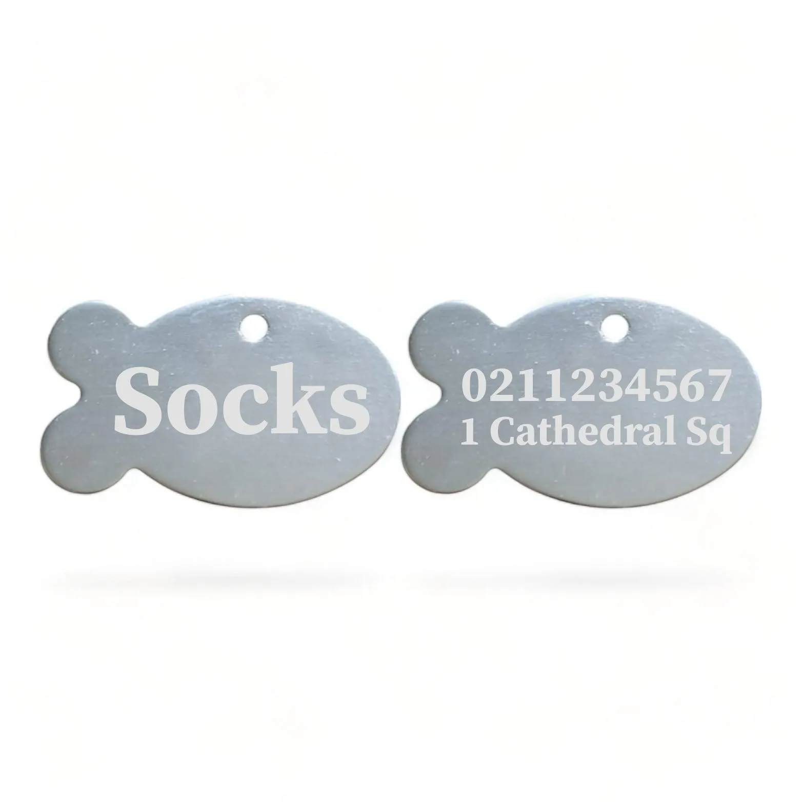 Name Front & 1 Number & Address Back | Fish Aluminum | Cat, Kitten & Dog ID Pet Tag