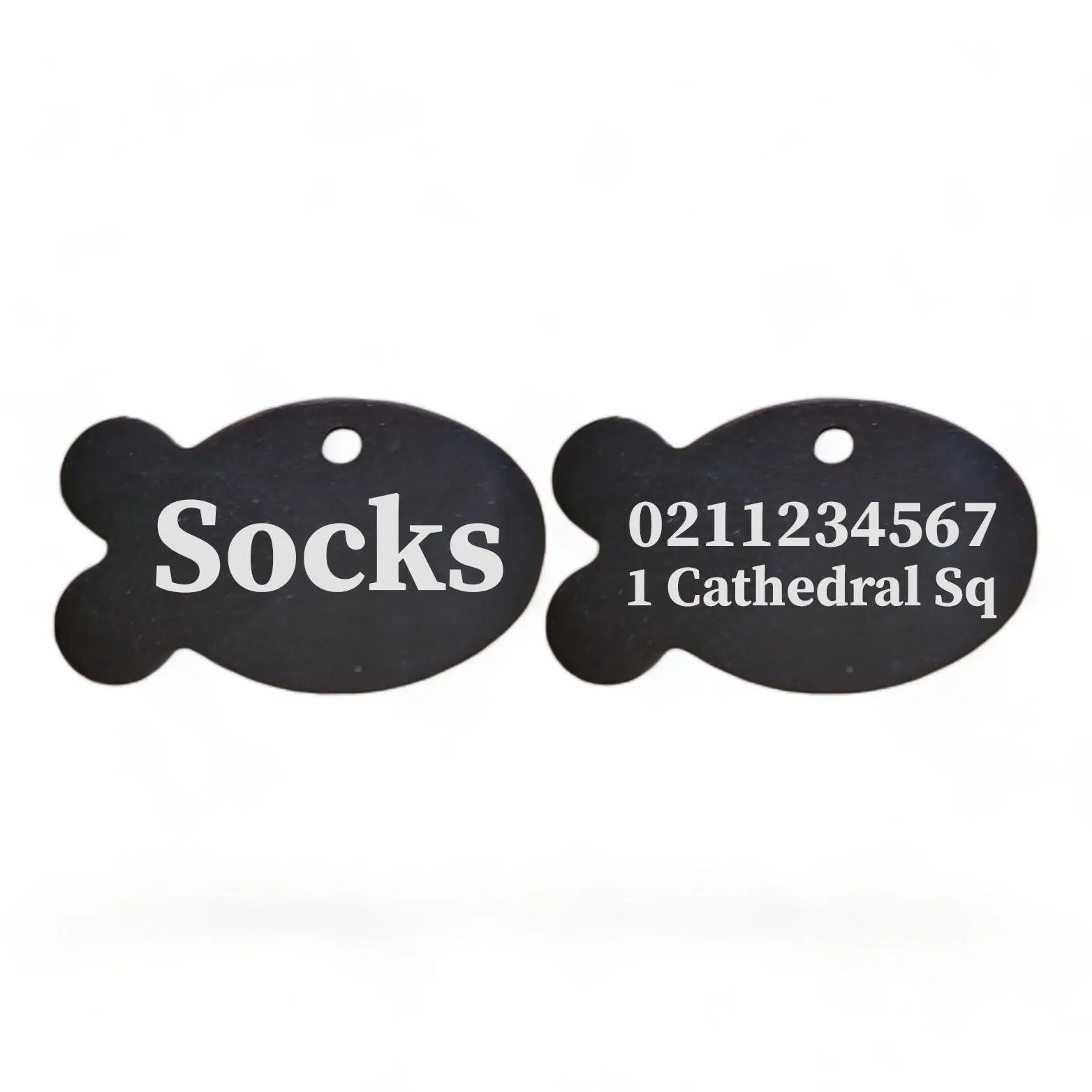 Name Front & 1 Number & Address Back | Fish Aluminum | Cat, Kitten & Dog ID Pet Tag