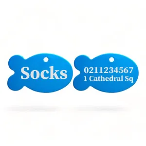 Name Front & 1 Number & Address Back | Fish Aluminum | Cat, Kitten & Dog ID Pet Tag