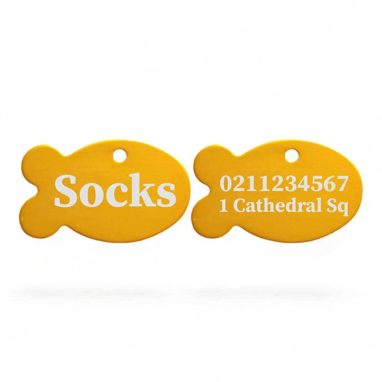 Name Front & 1 Number & Address Back | Fish Aluminum | Cat, Kitten & Dog ID Pet Tag