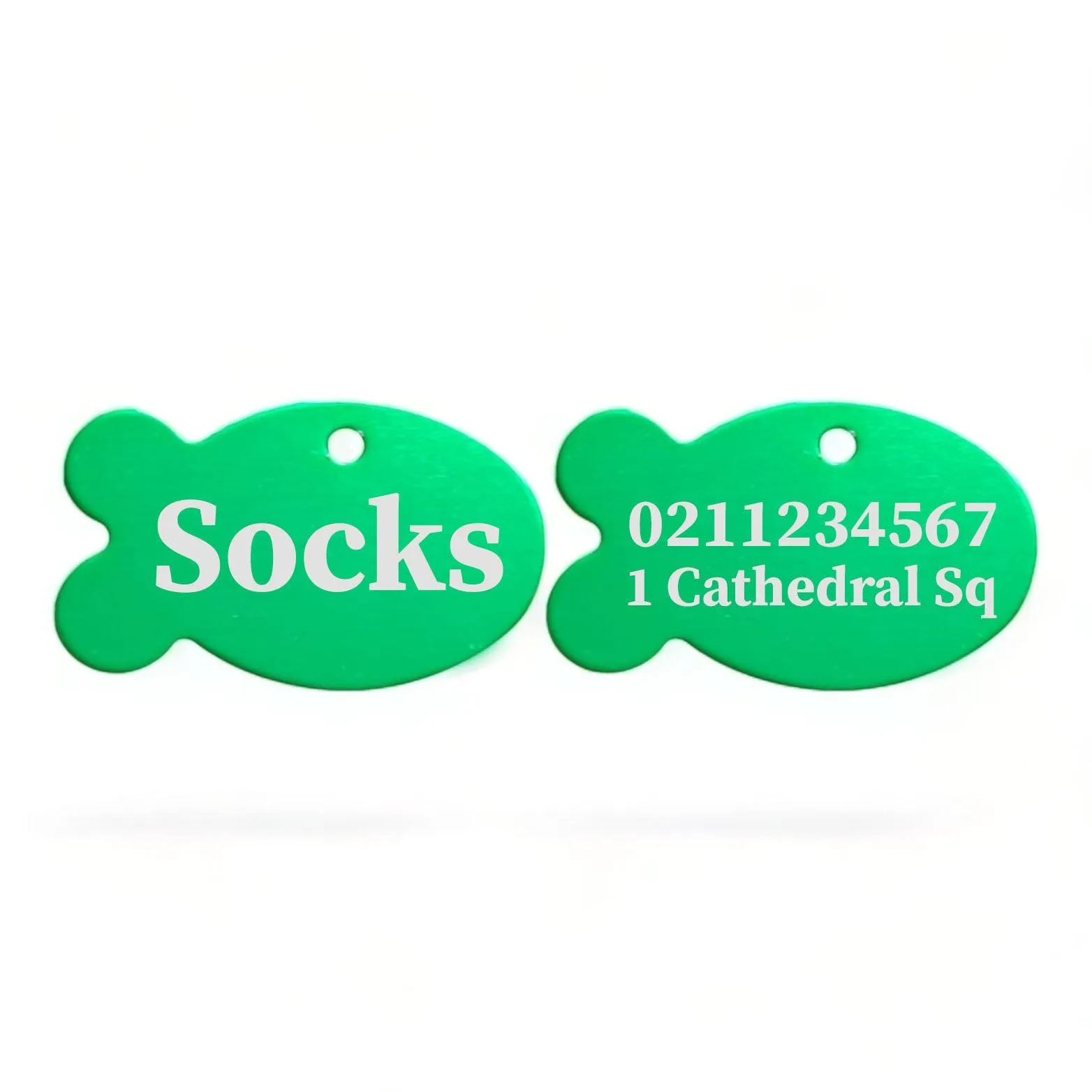 Name Front & 1 Number & Address Back | Fish Aluminum | Cat, Kitten & Dog ID Pet Tag