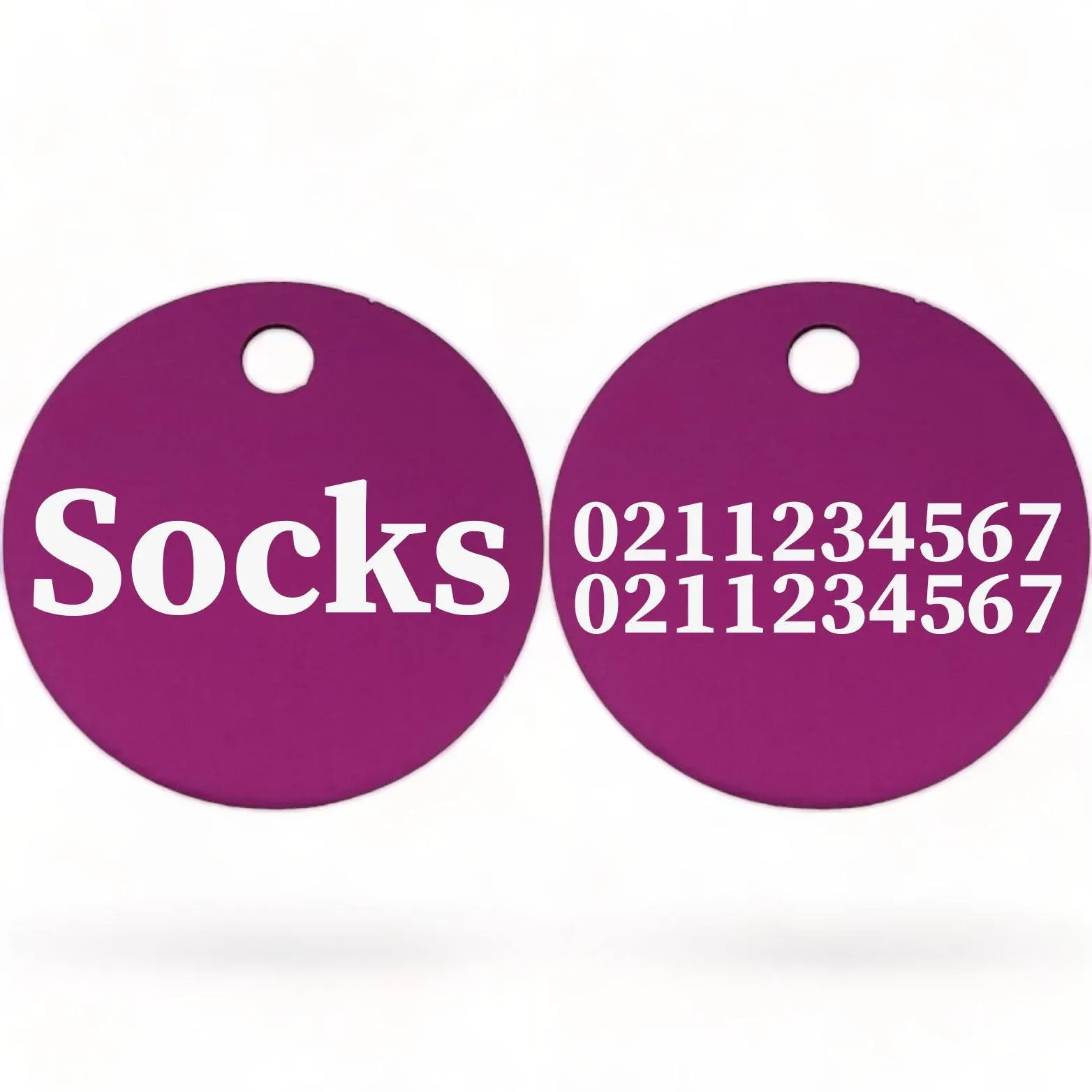 Name Front & 2 Numbers Back | Round Aluminium | Cat & Kitten ID Pet Tag