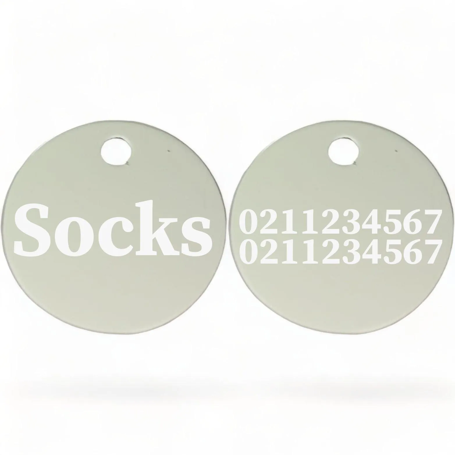 Name Front & 2 Numbers Back | Round Aluminium | Cat & Kitten ID Pet Tag