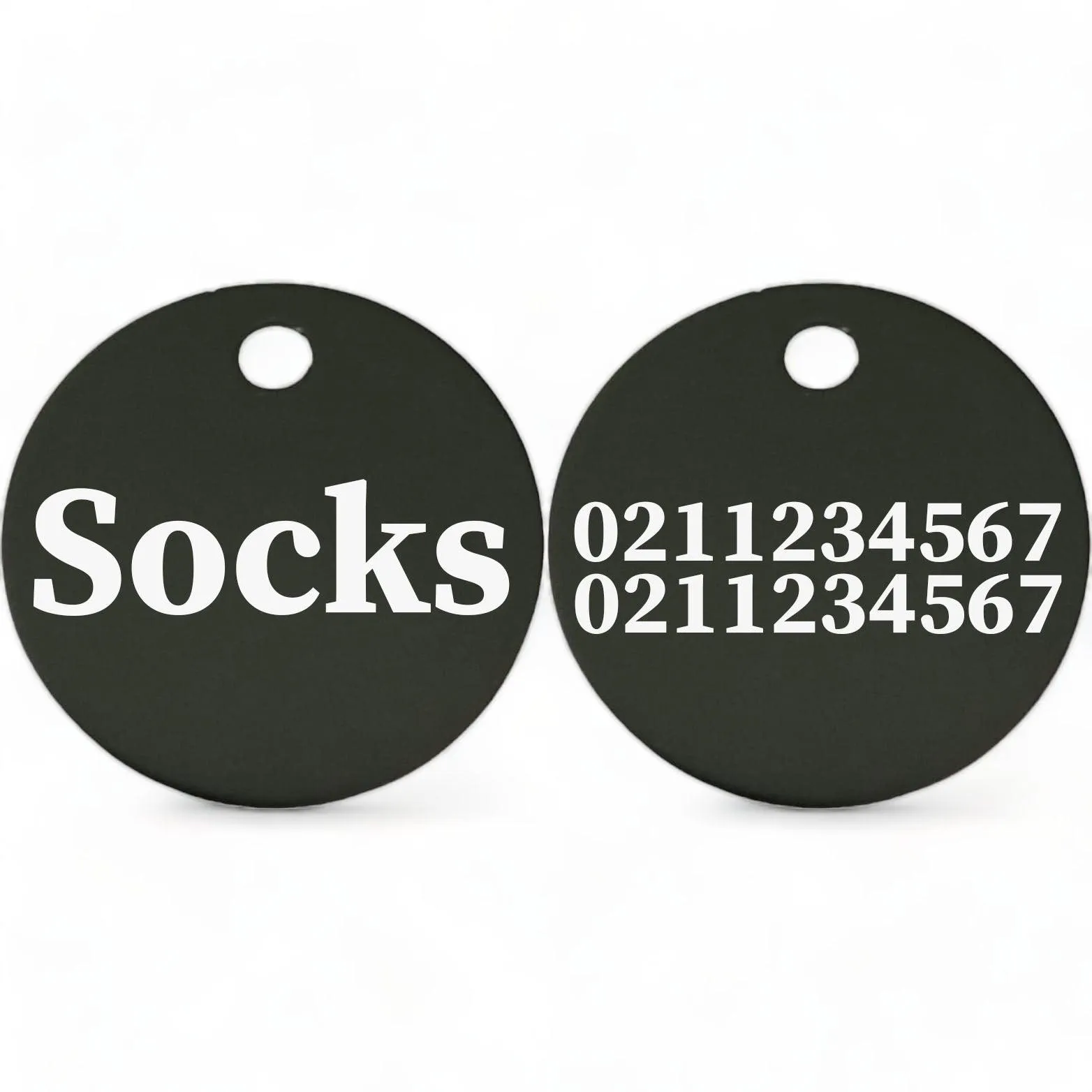 Name Front & 2 Numbers Back | Round Aluminium | Cat & Kitten ID Pet Tag