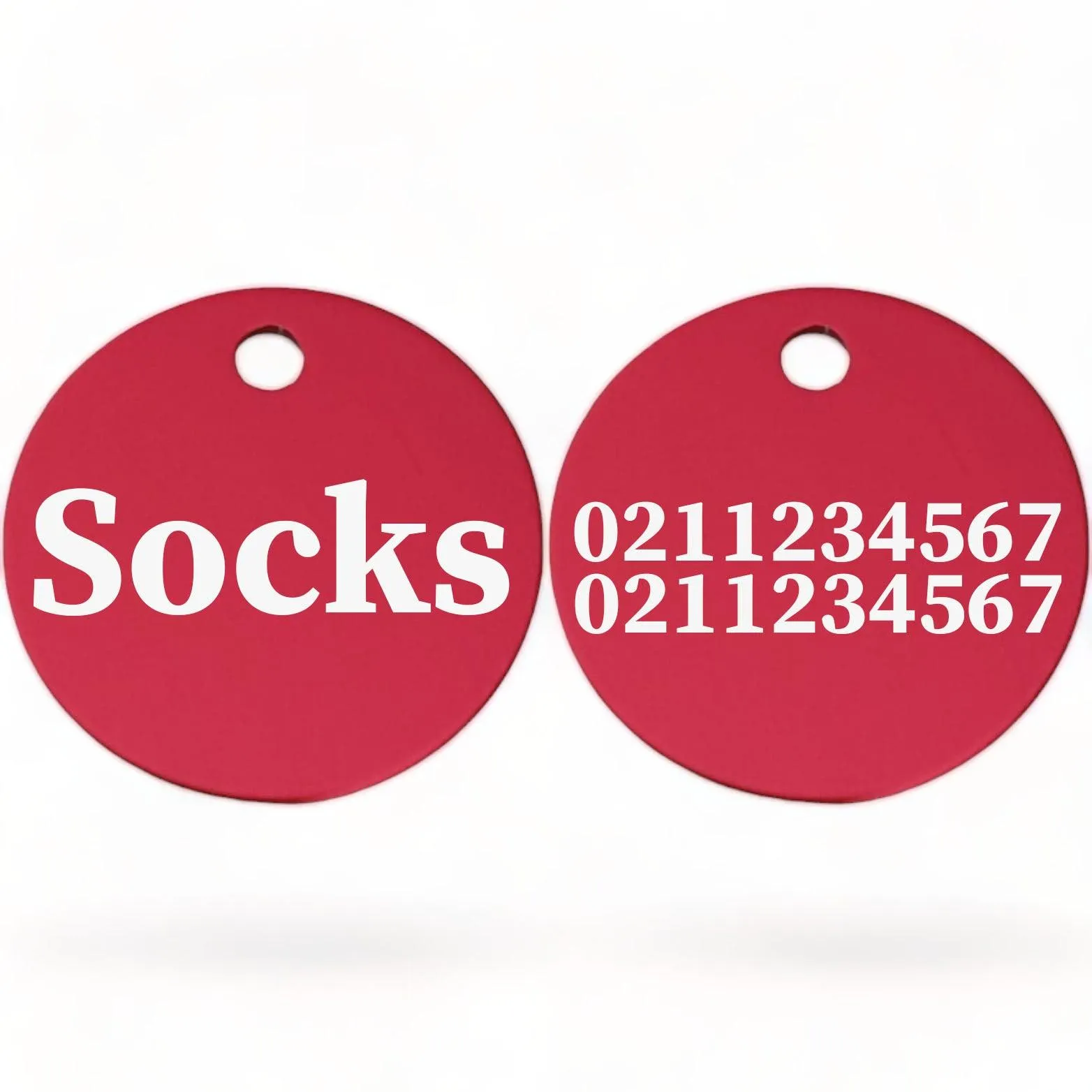 Name Front & 2 Numbers Back | Round Aluminium | Cat & Kitten ID Pet Tag