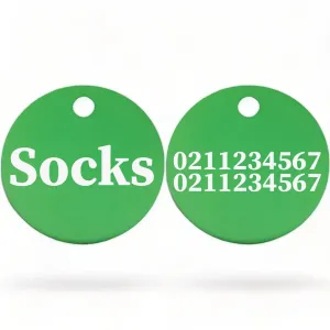 Name Front & 2 Numbers Back | Round Aluminium | Cat & Kitten ID Pet Tag