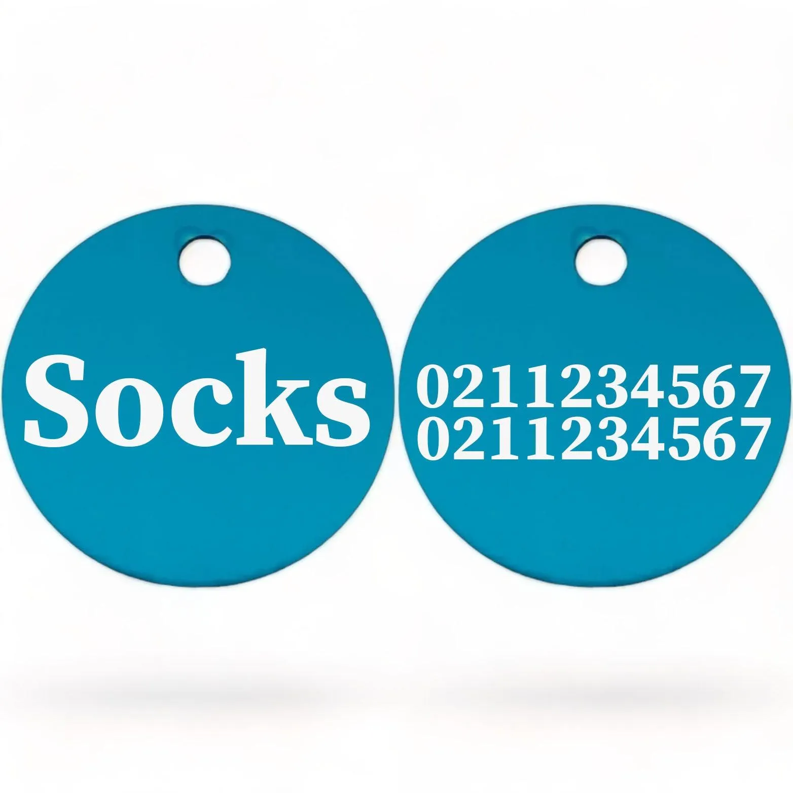 Name Front & 2 Numbers Back | Round Aluminium | Cat & Kitten ID Pet Tag