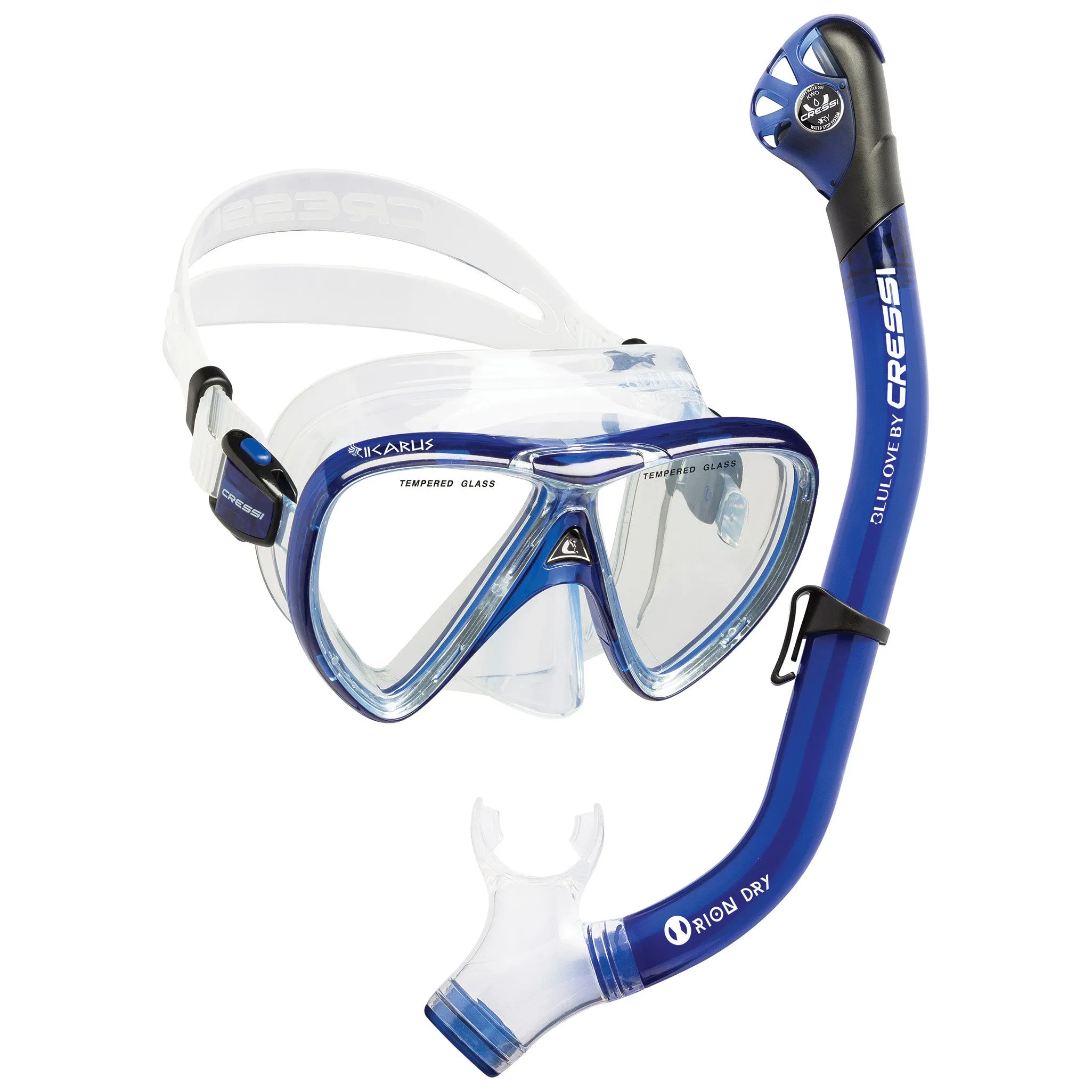 Open Box Cressi Ikarus Mask with Orion Dry Snorkel Combo - Translucent Cobalt