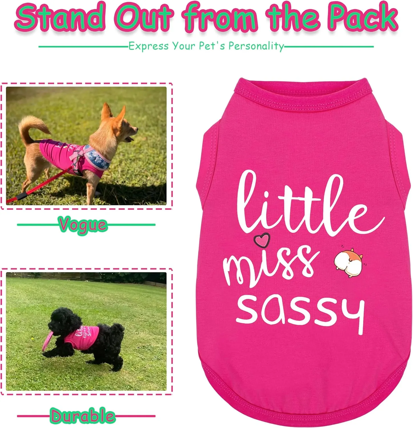 Paiaite Dog Clothes Fashionable Sleeveless Pet Vest: 'Little Miss Sassy' Printed Cotton Dog Shirt, Ideal for Small, Medium, and Large Breeds, Ensuring Comfort and Breathability Blue M