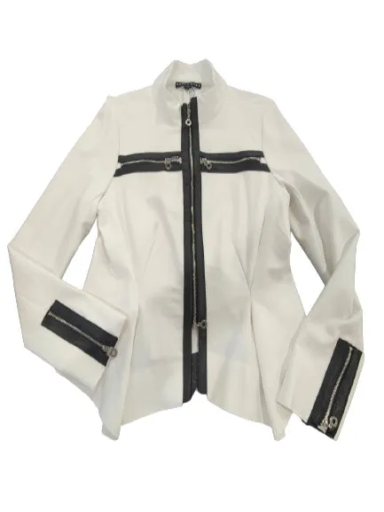 Paula Ryan Zip Trim Fit N Flare Jacket - Winter White