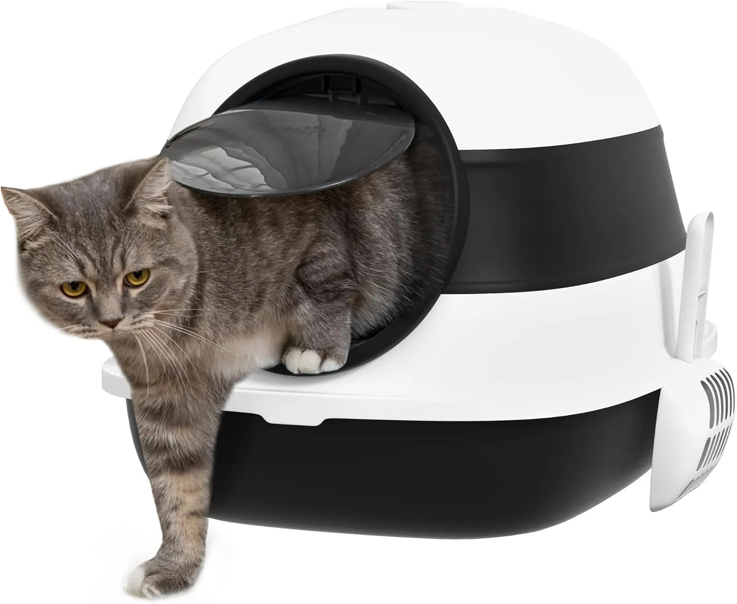 PawHut Cat Litter Box with Lid, Covered Litter Box w/High Sides, Air Freshener, Large Two-Way Entrance Kitty Litter Box, Foldable, Easy Clean, White, and Black