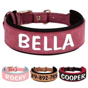 Personalized PU Leather Dog Collar | Wide Padded Pet ID Collars Free Print Dogs Name Collars for Small Medium Large Dogs