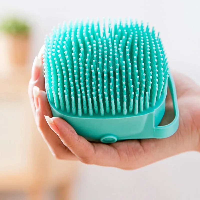 Pet Bathing Brush – Soft Silicone Massager with Built-In Shower Gel Dispenser for Dogs and Cats