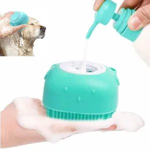 Pet Bathing Brush – Soft Silicone Massager with Built-In Shower Gel Dispenser for Dogs and Cats