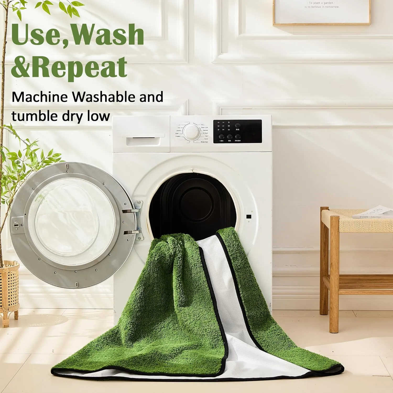 Qeils Washable Pee Pads for Dogs, 2 Pack Super Absorbent Reusable Puppy Pads with Green Long Wool for Potty Training, Floor, Couch, Bed, and Crate,30"x 48"