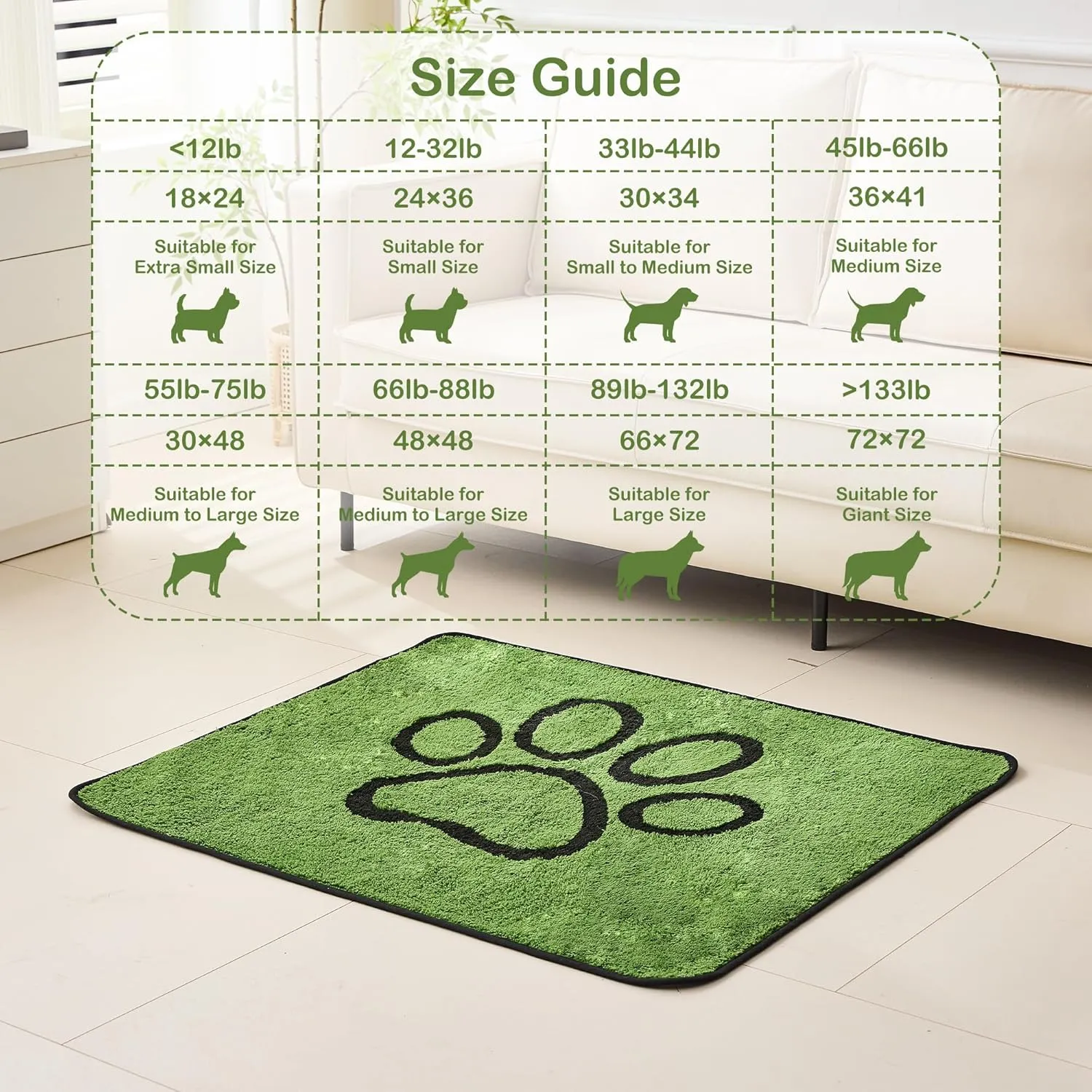 Qeils Washable Pee Pads for Dogs, 2 Pack Super Absorbent Reusable Puppy Pads with Green Long Wool for Potty Training, Floor, Couch, Bed, and Crate,30"x 48"