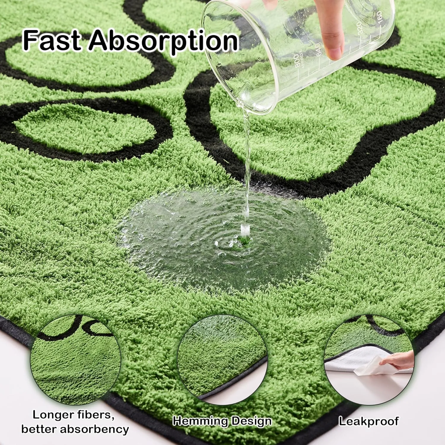 Qeils Washable Pee Pads for Dogs, 2 Pack Super Absorbent Reusable Puppy Pads with Green Long Wool for Potty Training, Floor, Couch, Bed, and Crate,30"x 48"