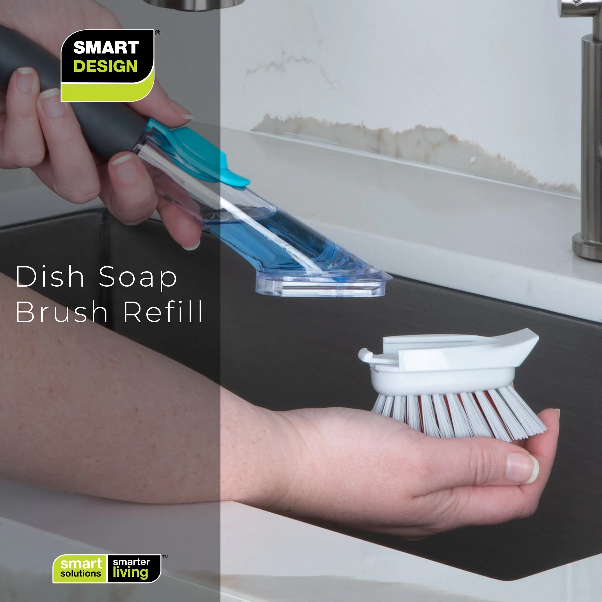 Replacement Brush Head with Built-In Scraper for Soap Dispensing Dish Wand