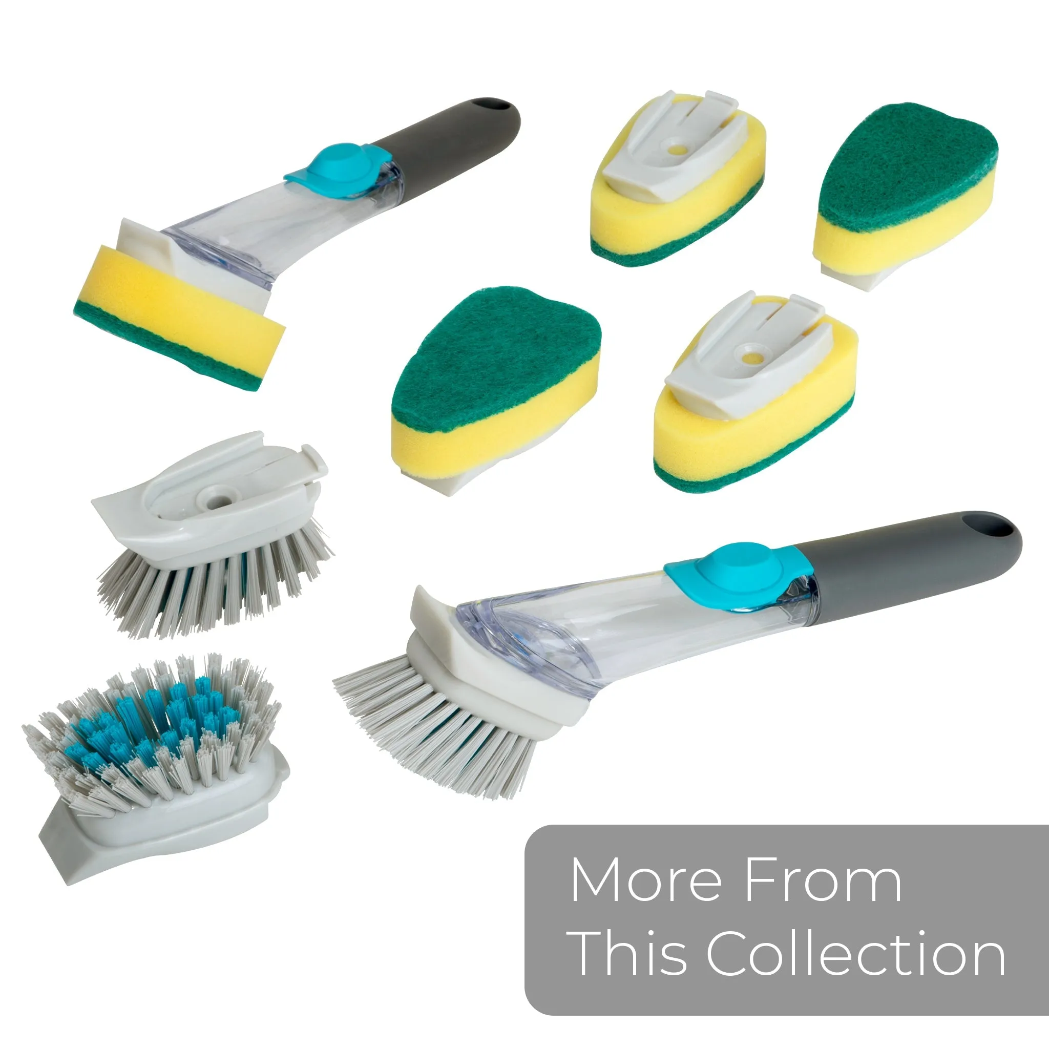 Replacement Brush Head with Built-In Scraper for Soap Dispensing Dish Wand