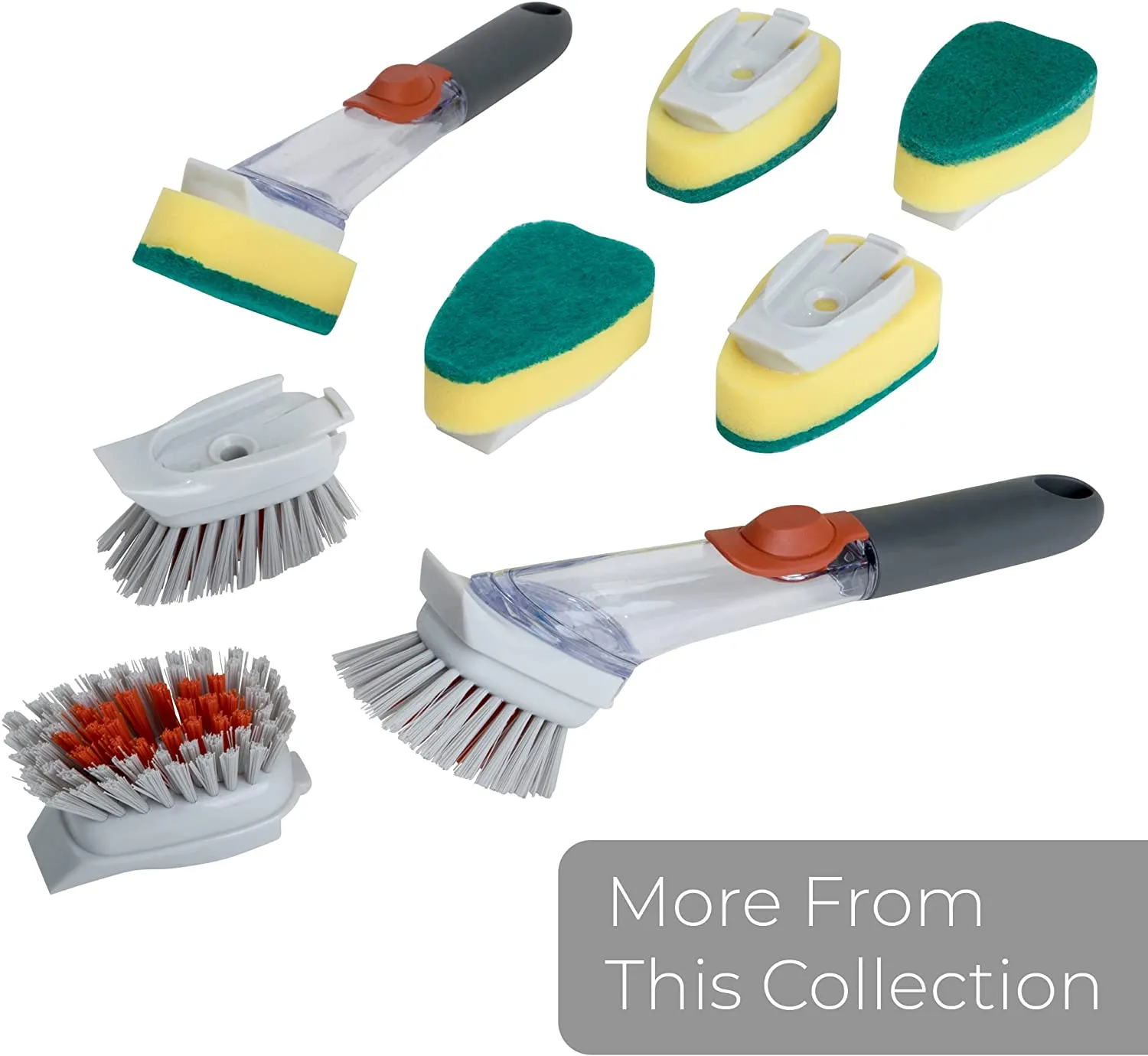 Replacement Brush Head with Built-In Scraper for Soap Dispensing Dish Wand